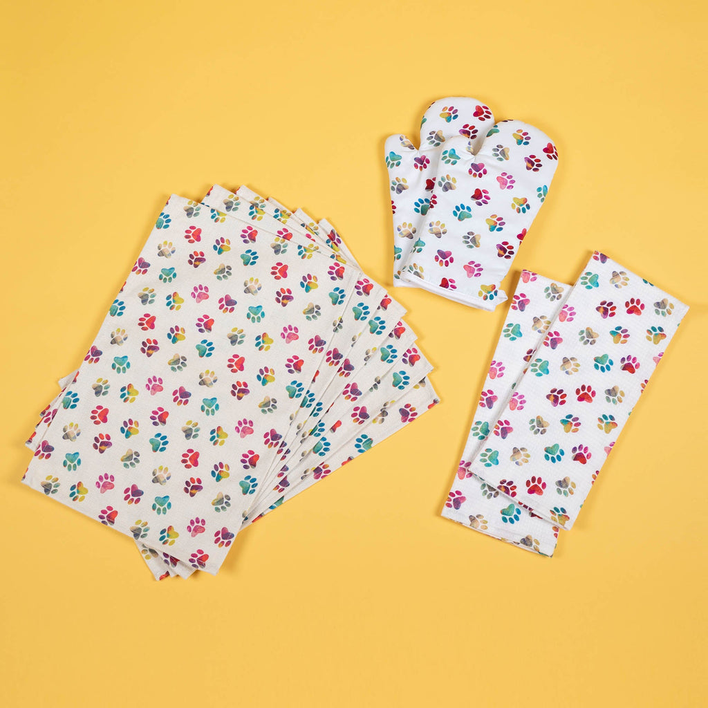 Rainbow Paw Print Kitchen Linens Set