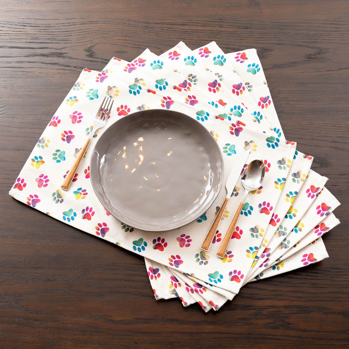 Rainbow Paw Print Kitchen Linens Set