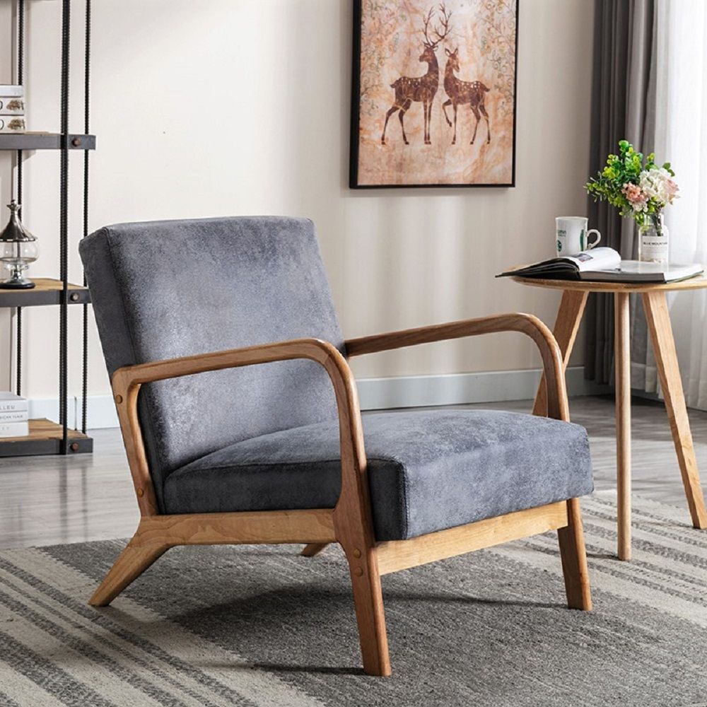 Classic Mid-Century Accent Chair with Open Wood Frame & Plush Cushioning