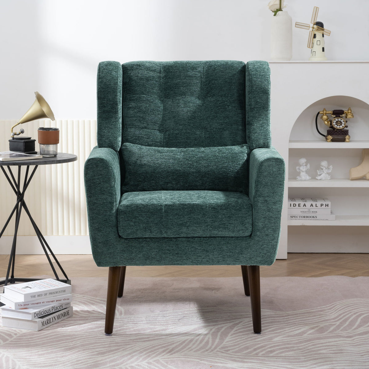 Modern Chenille Accent Armchair with Lumbar Pillow