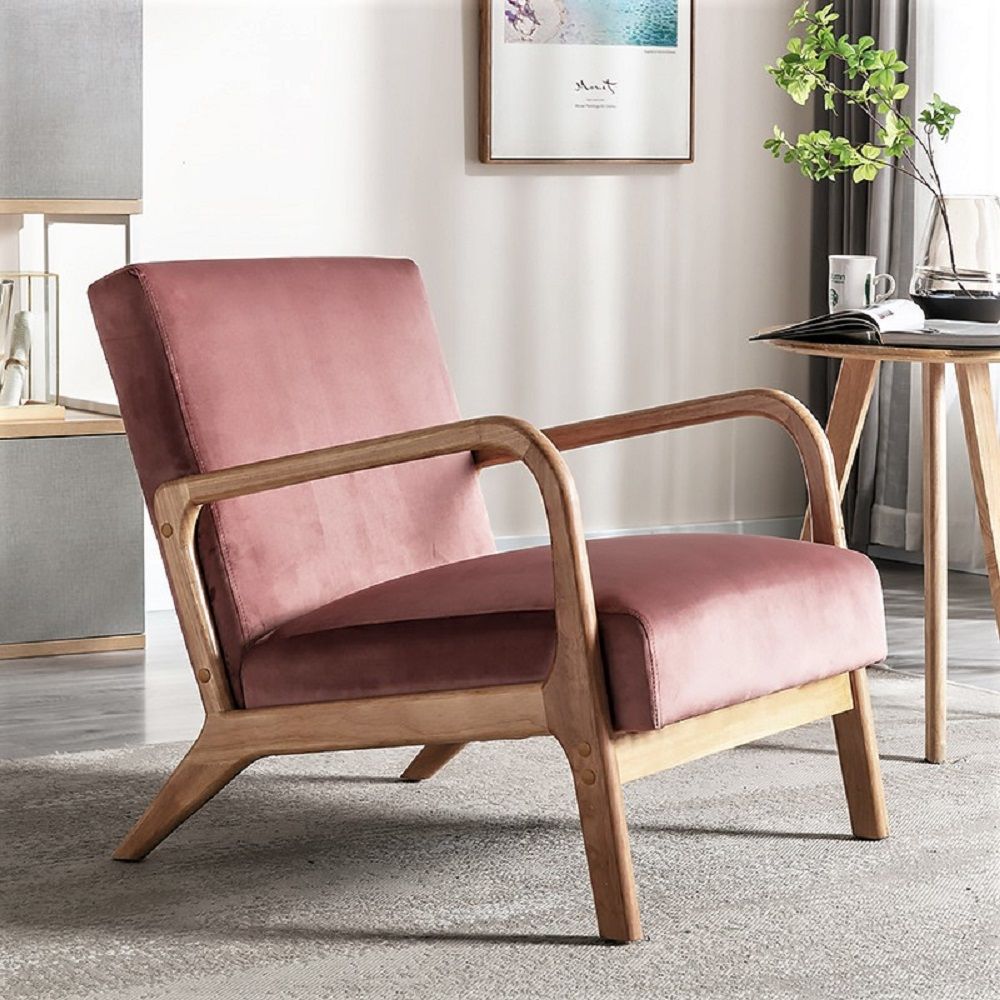 Classic Mid-Century Accent Chair with Open Wood Frame & Plush Cushioning
