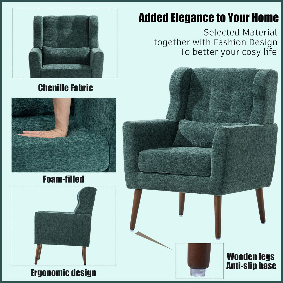 Modern Chenille Accent Armchair with Lumbar Pillow