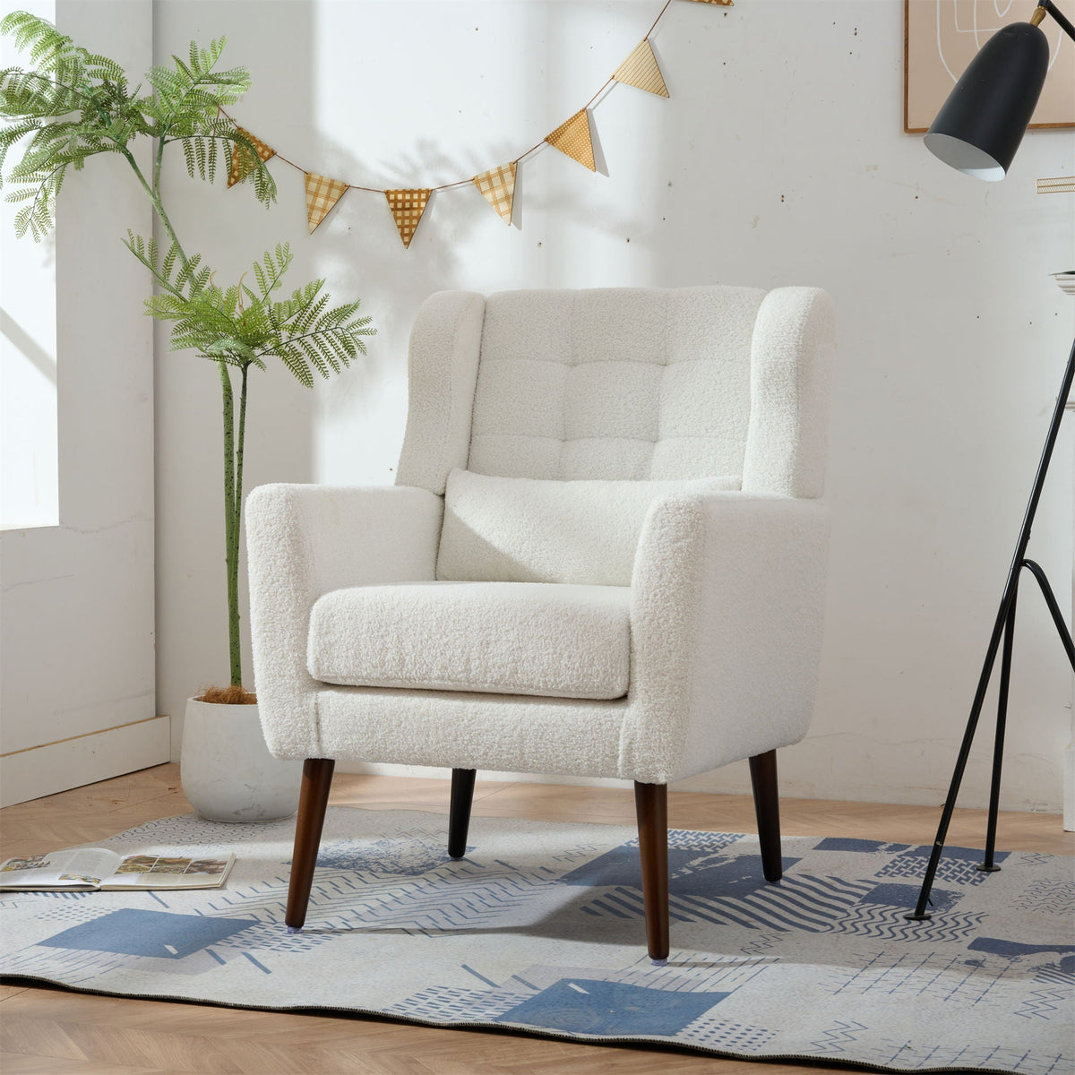 Modern Chenille Accent Armchair with Lumbar Pillow