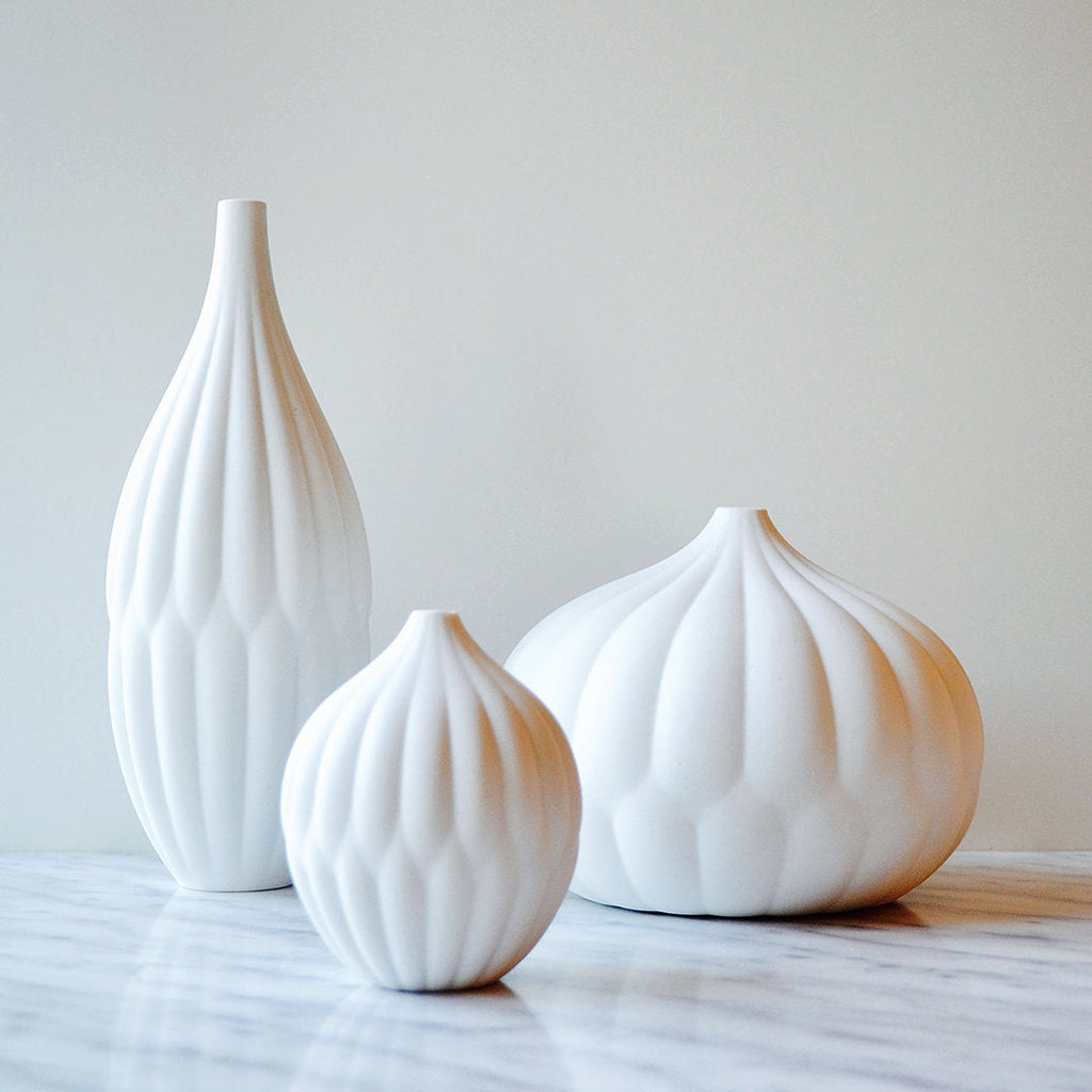 Textured Porcelain Vases White - set of 3