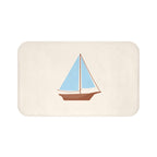 Nautical Vintage Sailboat Bath Mat, CREAM — Soft Coastal Bathroom Rug