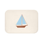 Nautical Vintage Sailboat Bath Mat, CREAM — Soft Coastal Bathroom Rug