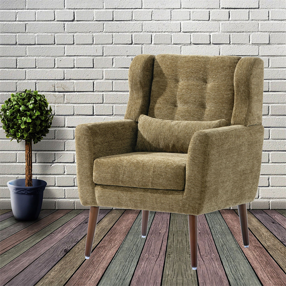 Modern Chenille Accent Armchair with Lumbar Pillow
