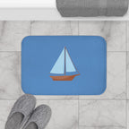 Nautical Vintage Sailboat Bath Mat, FRENCH BLUE — Soft Coastal Bathroom Rug