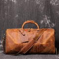Full Grain Leather Duffle Bag with Shoe Compartment, Vintage Men's Weekender Travel Bag