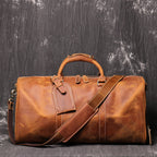 Full Grain Leather Duffle Bag with Shoe Compartment, Vintage Men's Weekender Travel Bag