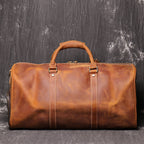 Full Grain Leather Duffle Bag with Shoe Compartment, Vintage Men's Weekender Travel Bag
