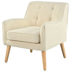 Mid-Century Modern Armchair - Tufted Fabric Accent Chair with Solid Wood Legs