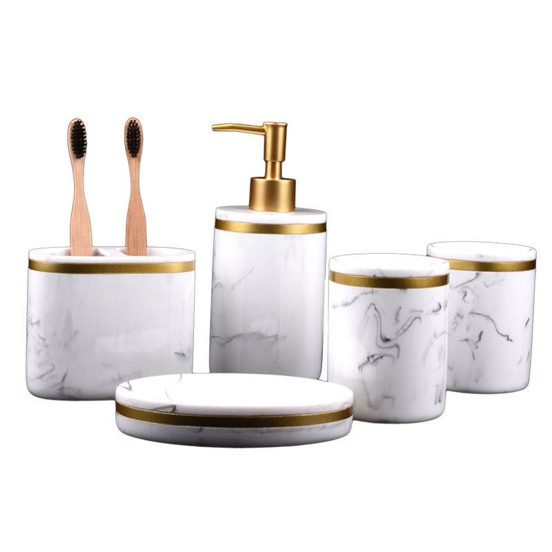 5-Piece Marble-Look Resin Bathroom Accessory Set