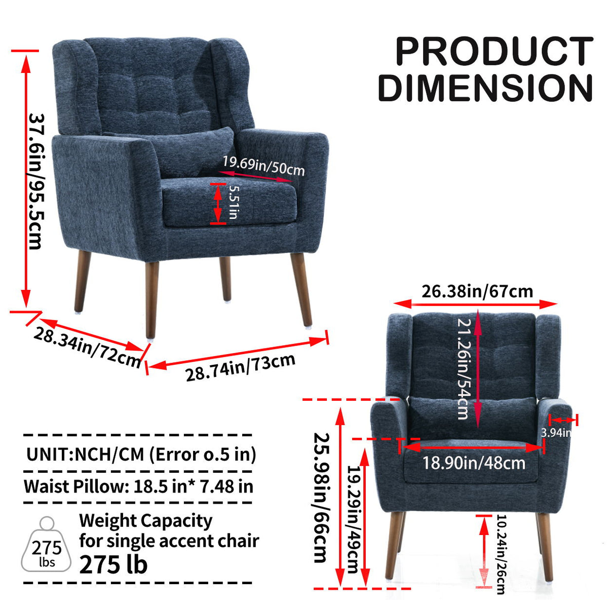 Modern Chenille Accent Armchair with Lumbar Pillow