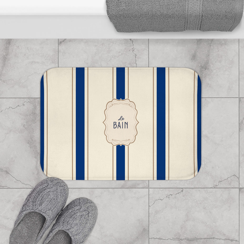 Le Bain Classic Striped Bath Mat, SEA BLUE,  French Bathroom Decor