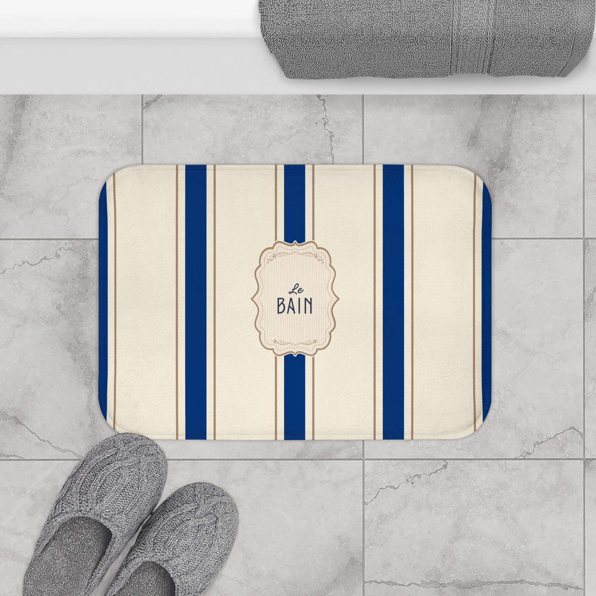 Le Bain Classic Striped Bath Mat, SEA BLUE,  French Bathroom Decor
