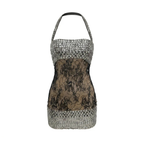 Summer Rhinestone Sequined Sexy Halter Strap Lace Floral Surface Dress for Women