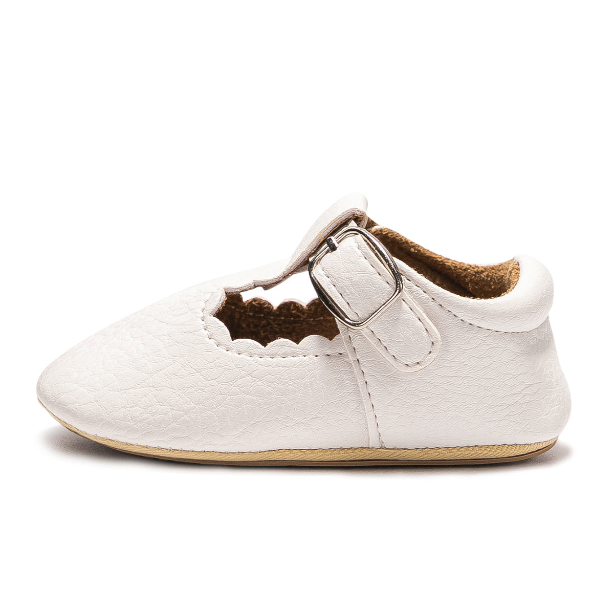 Baby Girls’ White T-Strap Shoes – Soft Scalloped Style