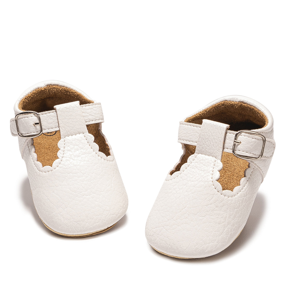 Baby Girls’ White T-Strap Shoes – Soft Scalloped Style