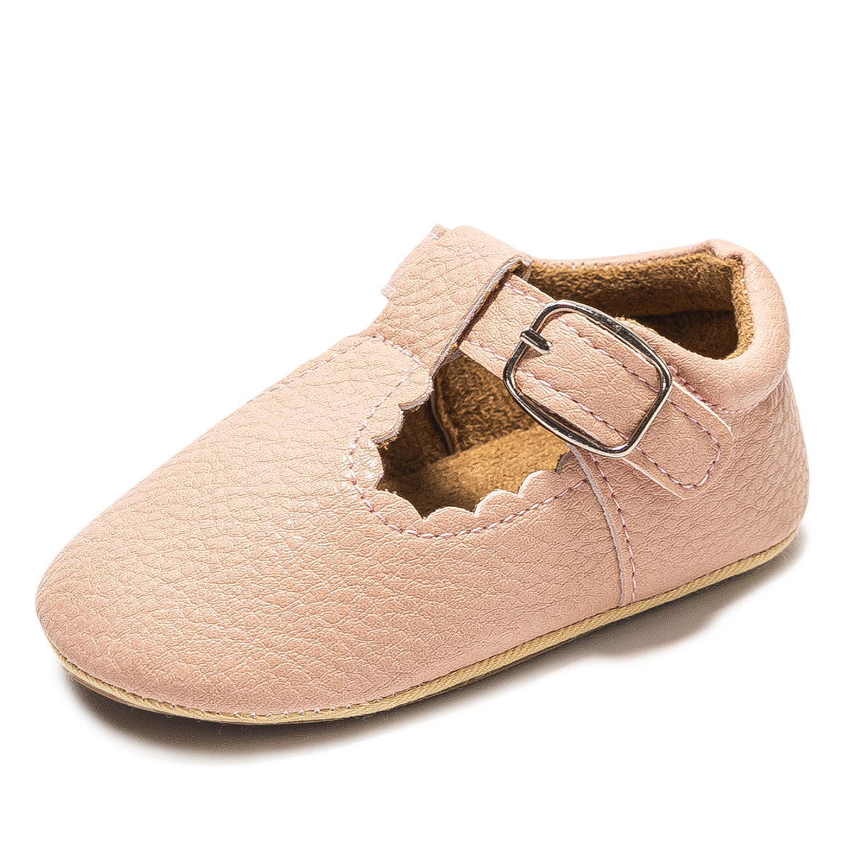 Baby Girls’ Pink T-Strap Shoes – Soft Scalloped Style