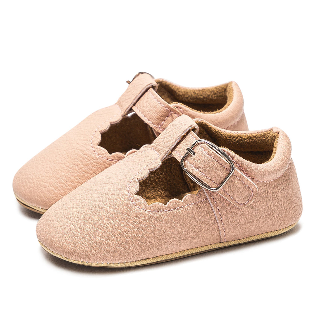 Baby Girls’ Pink T-Strap Shoes – Soft Scalloped Style