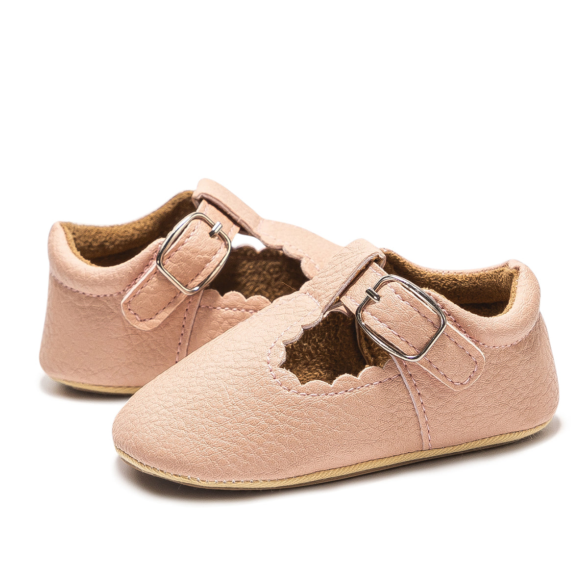 Baby Girls’ Pink T-Strap Shoes – Soft Scalloped Style