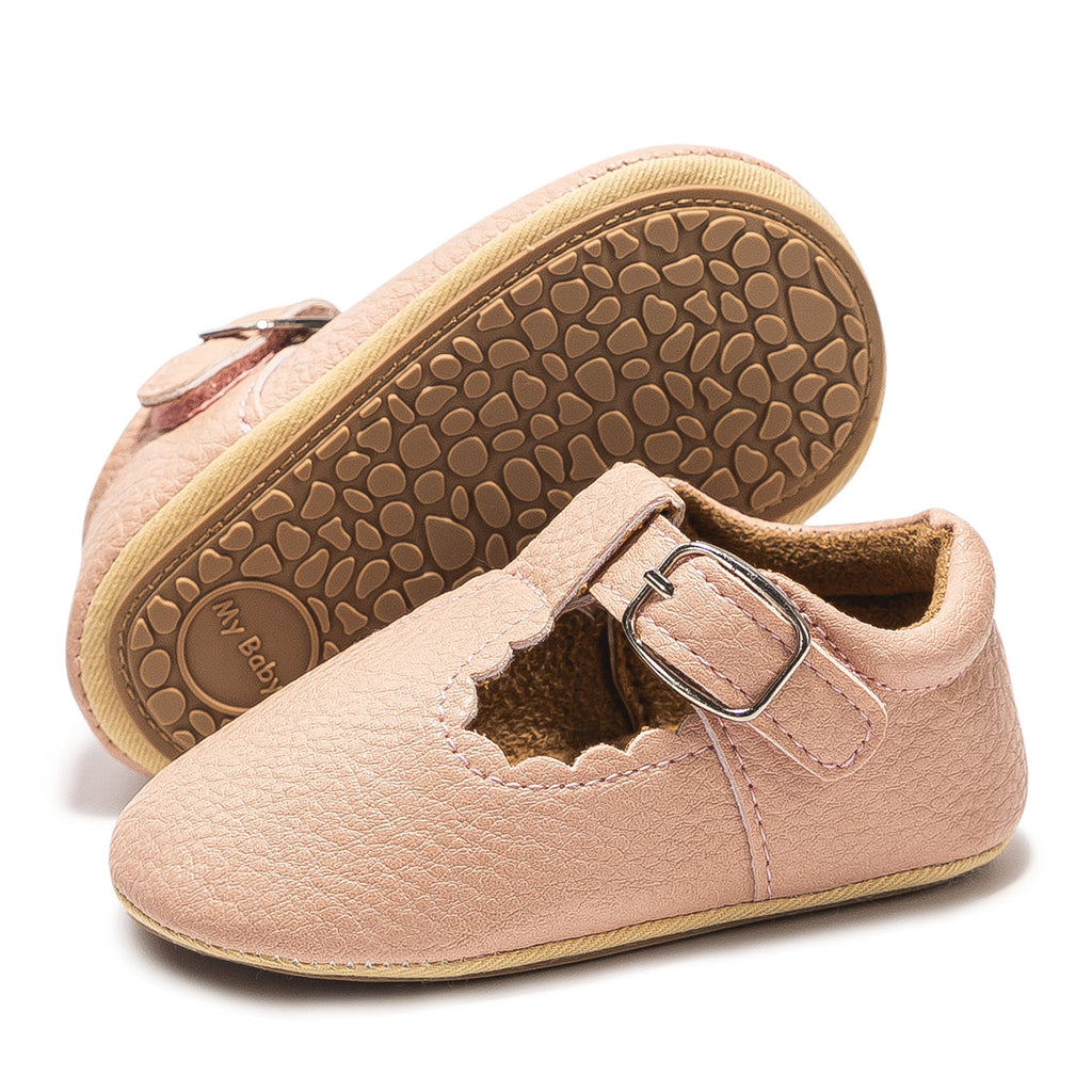 Baby Girls’ Pink T-Strap Shoes – Soft Scalloped Style