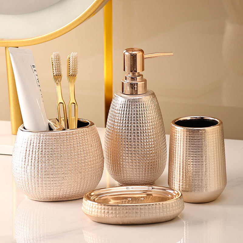 Rose Gold Ceramic Bathroom Accessory Set – 4 Pieces