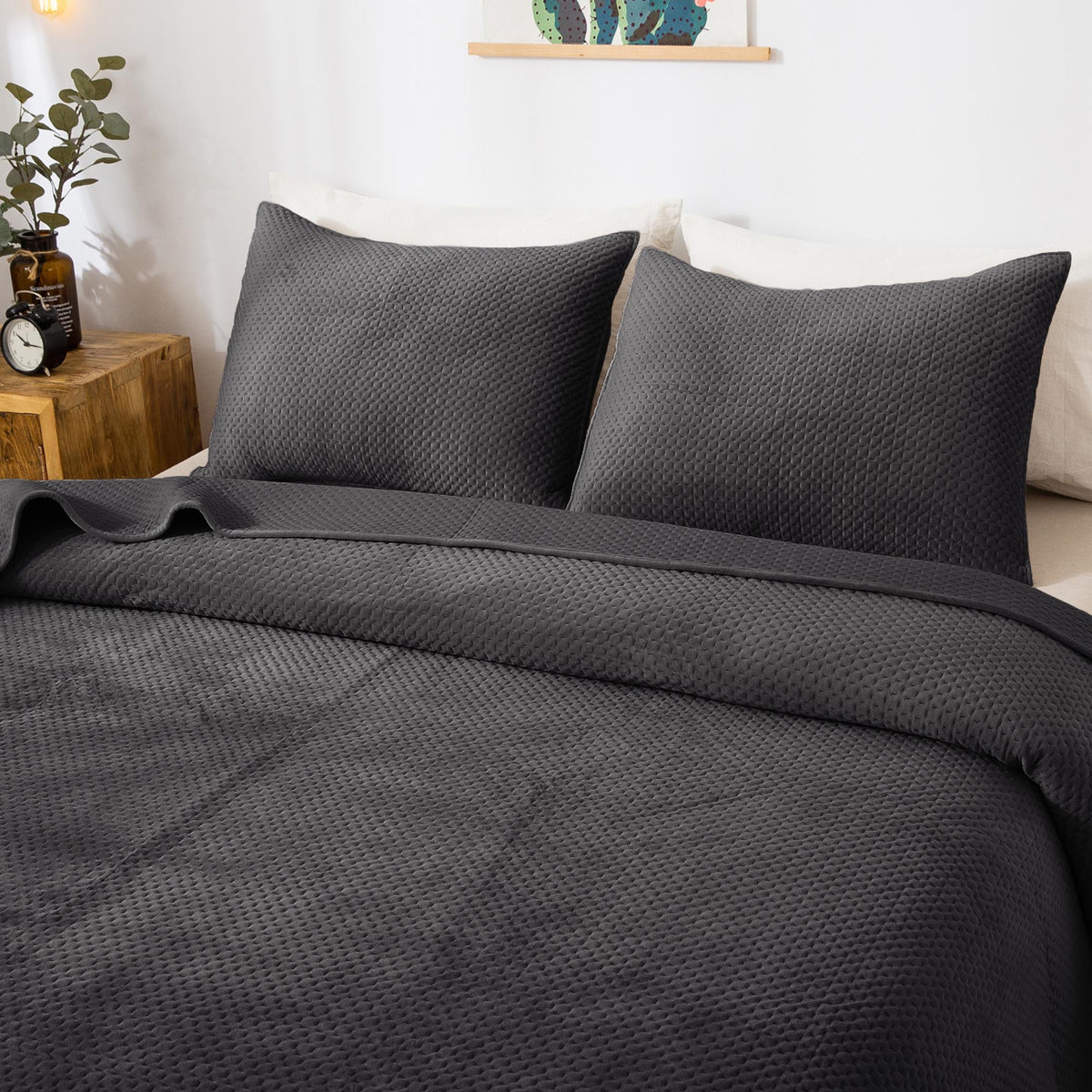 Kasentex Lightweight Plush Velvet Quilt Set Queen/King - Soft All Season Bedspread Coverlet
