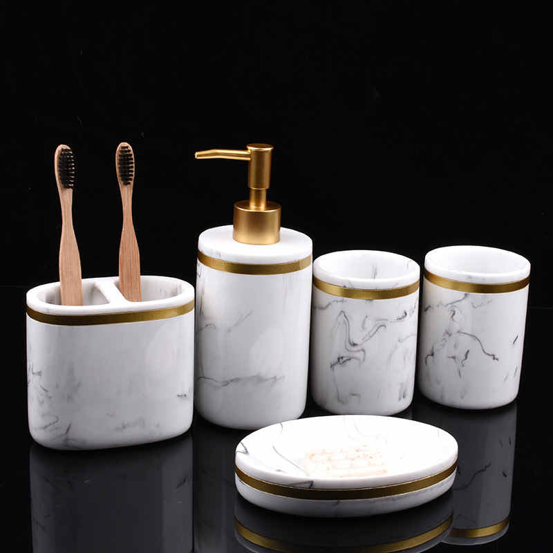 5-Piece Marble-Look Resin Bathroom Accessory Set