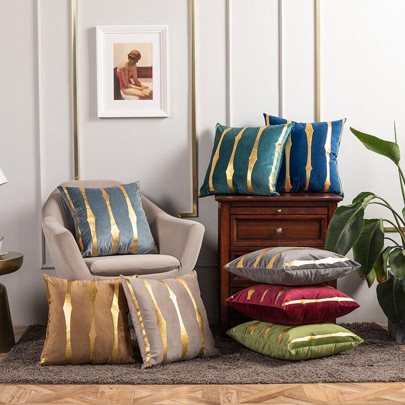 Gold Striped Decorative Pillow Cover – 18" x 18"