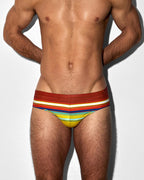 Men’s Red & Yellow Stripe Low-Rise Swim Brief