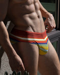 Men’s Red & Yellow Stripe Low-Rise Swim Brief