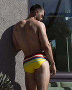 Men’s Red & Yellow Stripe Low-Rise Swim Brief