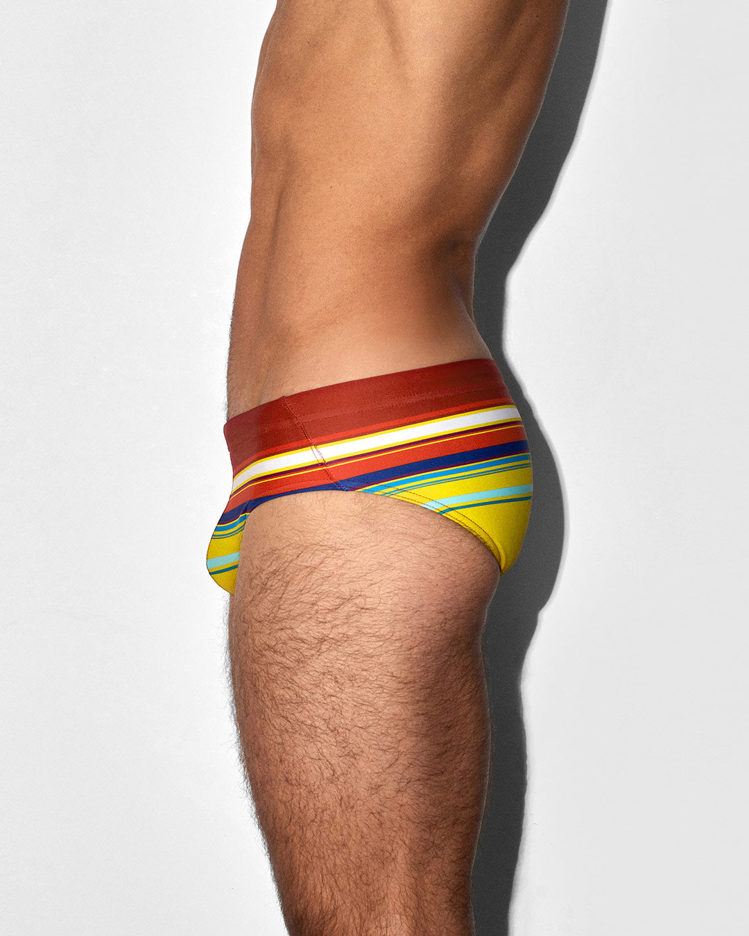 Men’s Red & Yellow Stripe Low-Rise Swim Brief