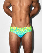 Men’s Acqua & Yellow Low-Rise Swim Brief