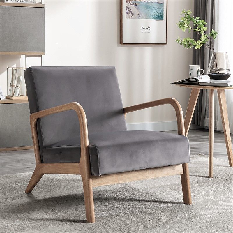 Classic Mid-Century Accent Chair with Open Wood Frame & Plush Cushioning