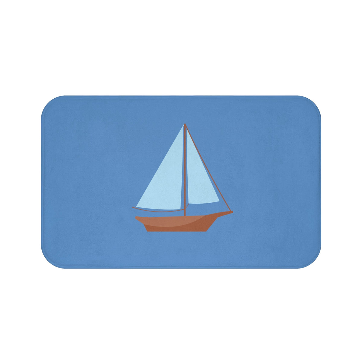 Nautical Vintage Sailboat Bath Mat, FRENCH BLUE — Soft Coastal Bathroom Rug