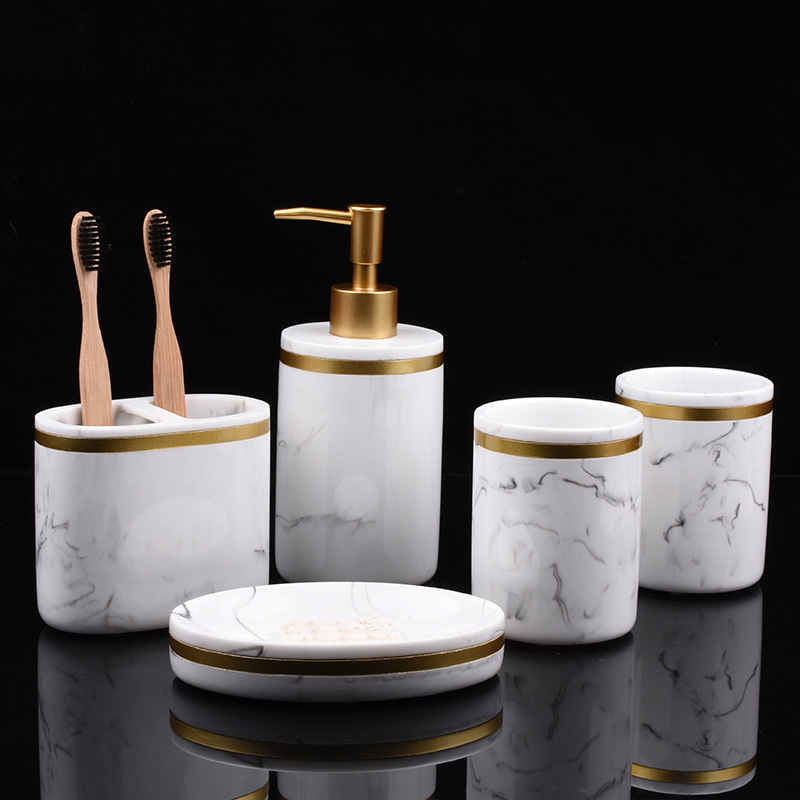 5-Piece Marble-Look Resin Bathroom Accessory Set