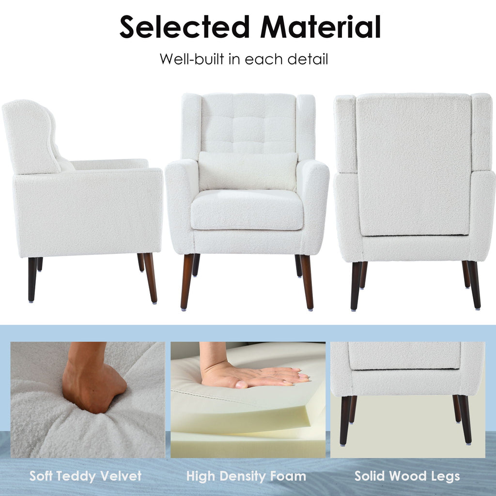 Modern Chenille Accent Armchair with Lumbar Pillow