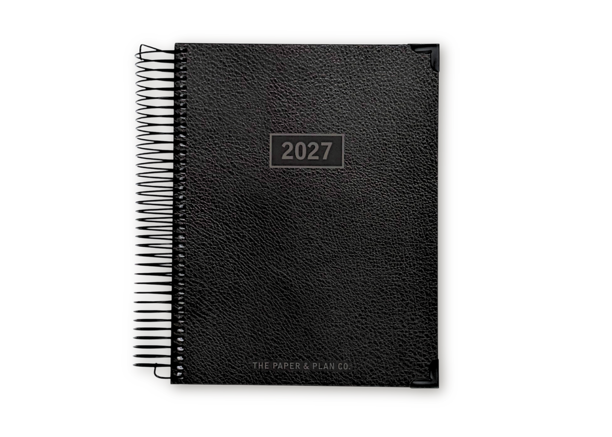2027 Black Leather Look Daily Planner Basic Bundle