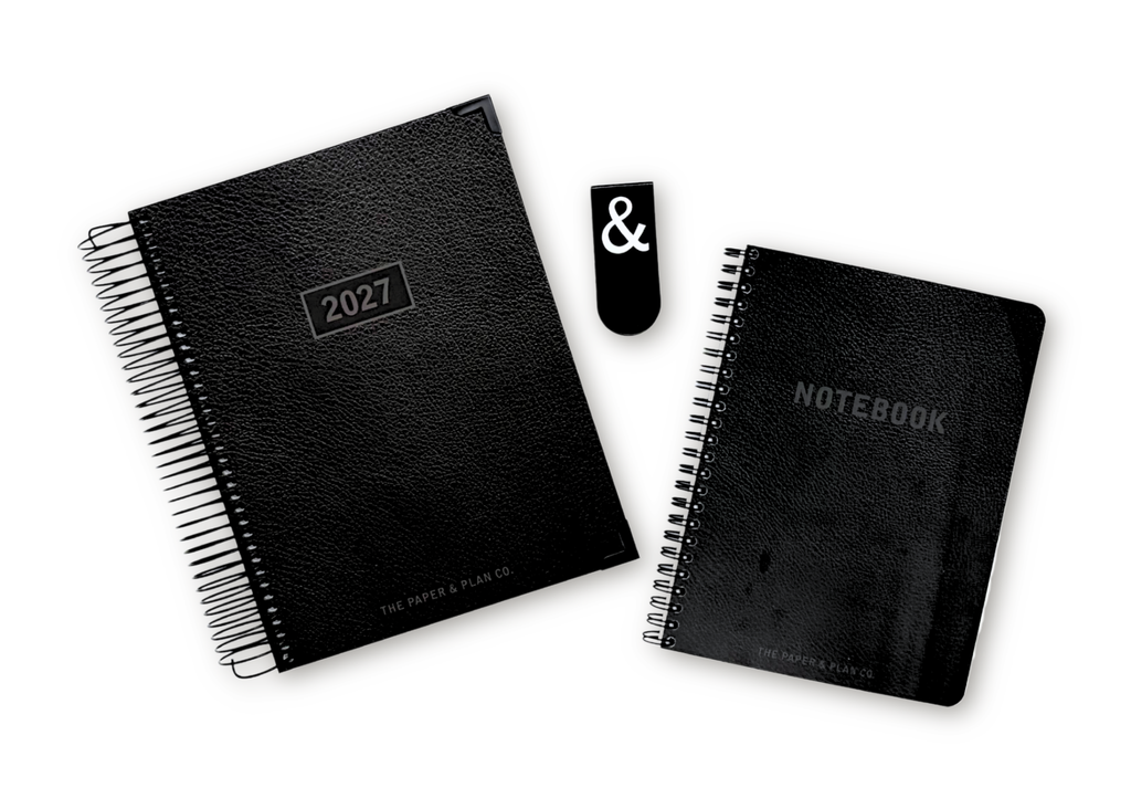 2027 Black Leather Look Daily Planner Basic Bundle