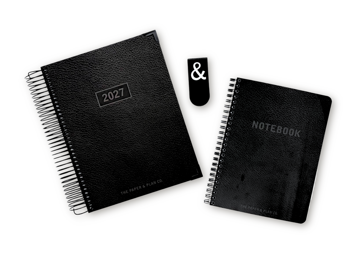 2027 Black Leather Look Daily Planner Basic Bundle