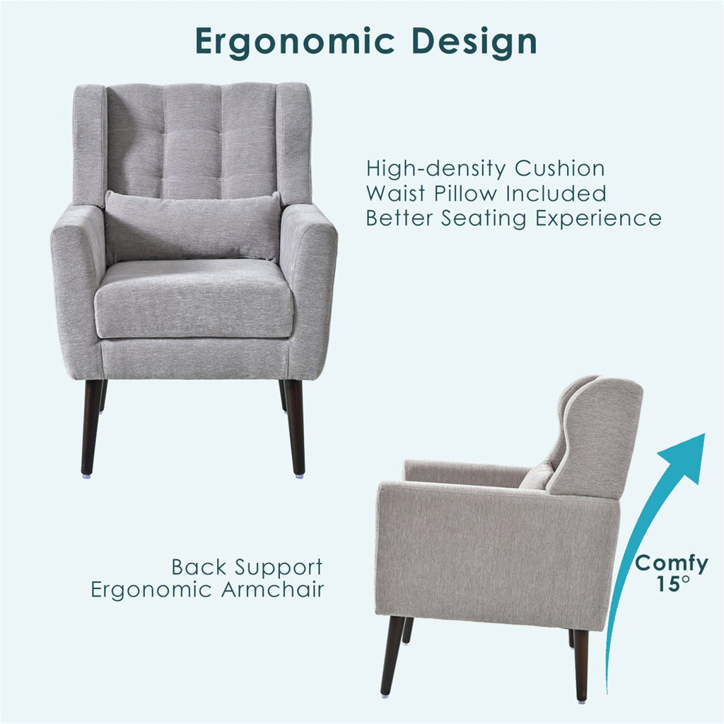 Modern Chenille Accent Armchair with Lumbar Pillow