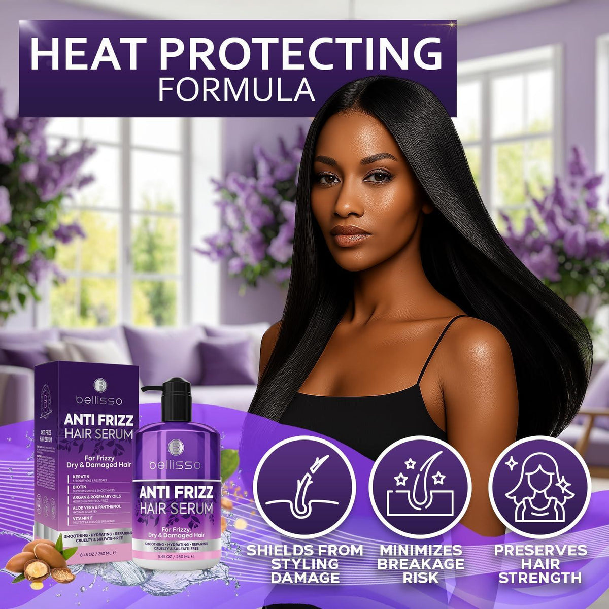 Anti Frizz Hair Serum for Frizzy Damaged Hair 8.45 Fl Oz Humidity Treatment Control Styling and Smoothing Products for Women and Men