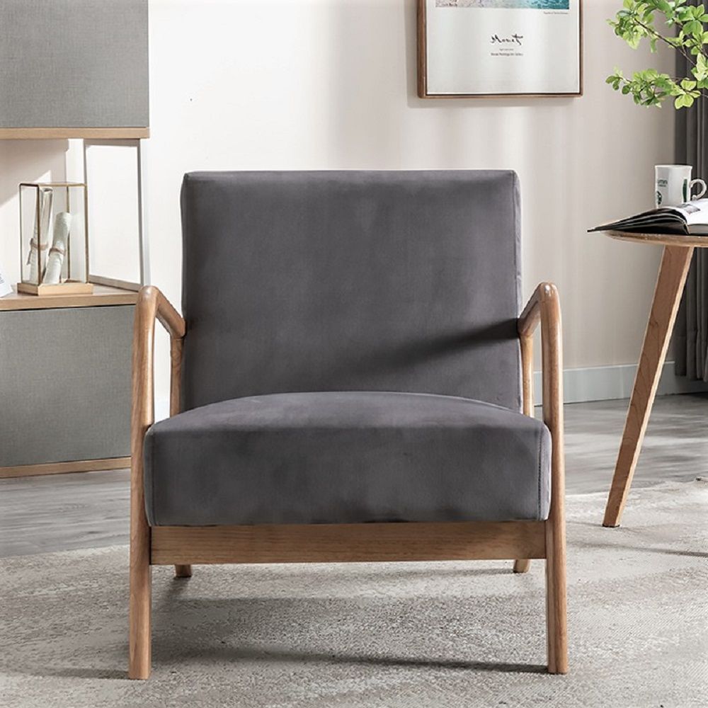 Classic Mid-Century Accent Chair with Open Wood Frame & Plush Cushioning