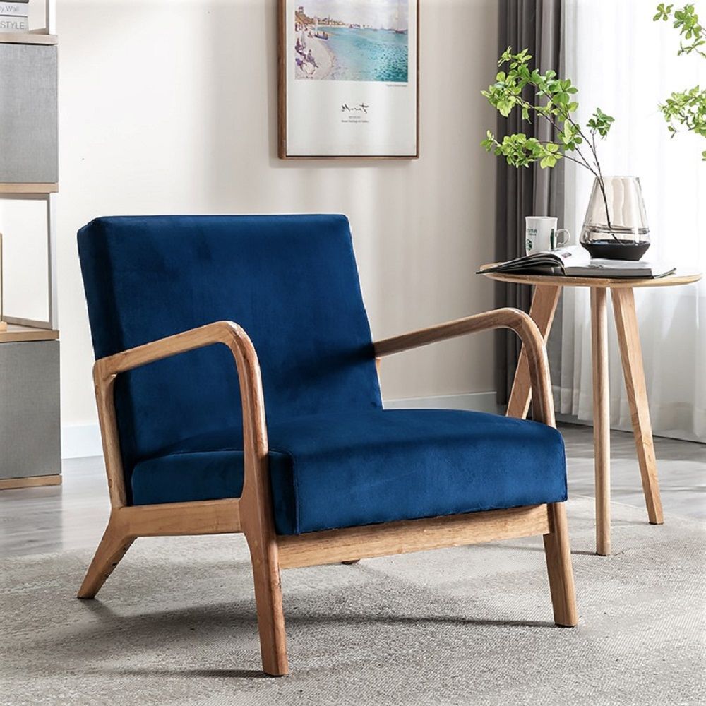 Classic Mid-Century Accent Chair with Open Wood Frame & Plush Cushioning