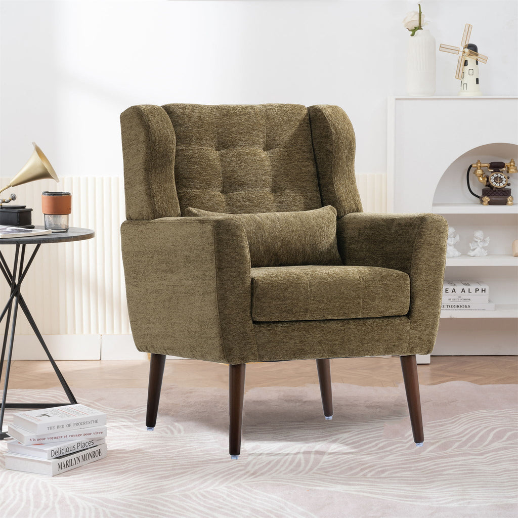 Modern Chenille Accent Armchair with Lumbar Pillow