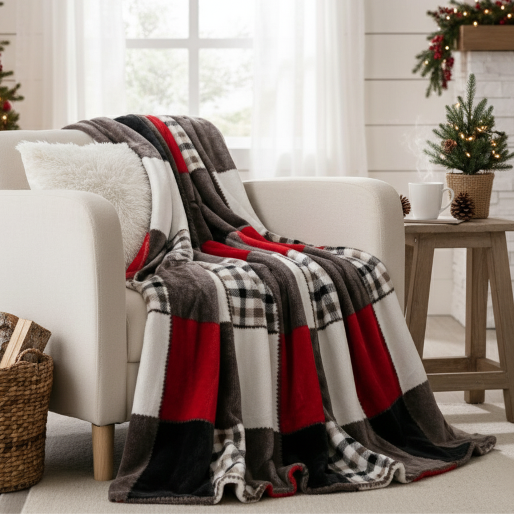 Sunset Maple Farmhouse Plaid Throw Blanket