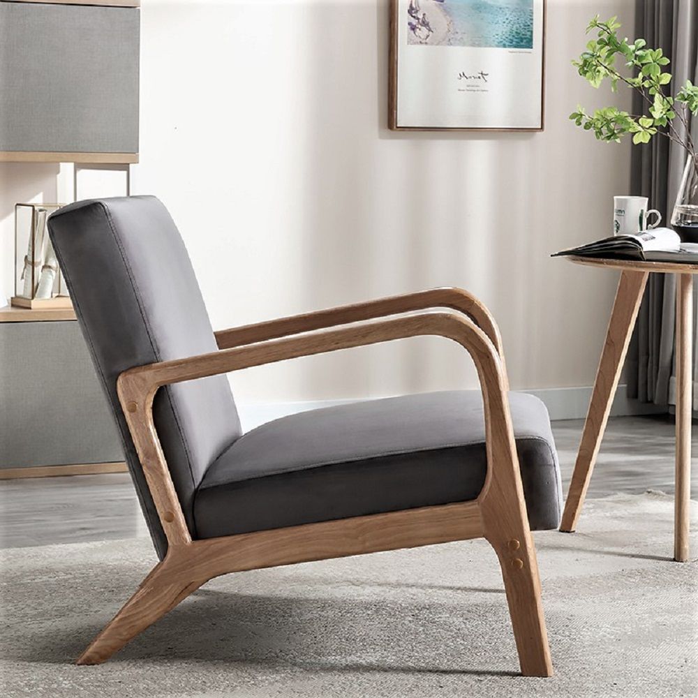 Classic Mid-Century Accent Chair with Open Wood Frame & Plush Cushioning